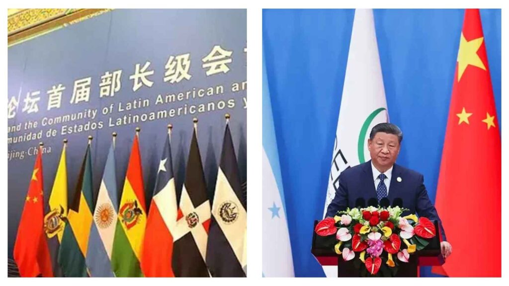 China-CELAC flags and Chinese President Xi Jinping