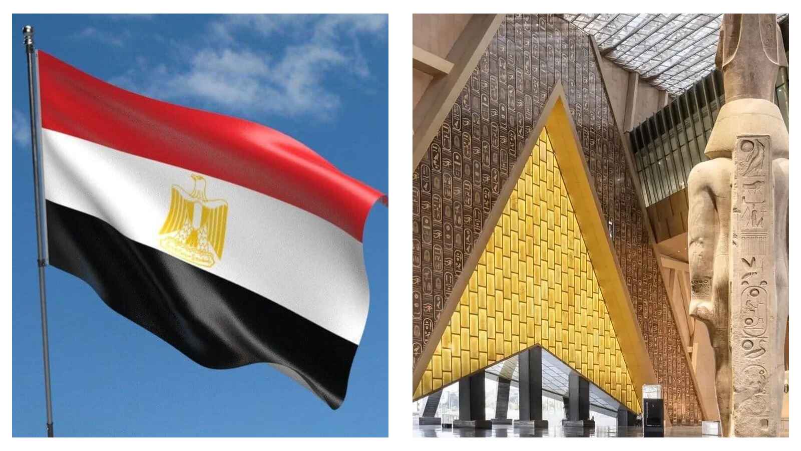 Egyptian flag and Grand Egyptian Museum