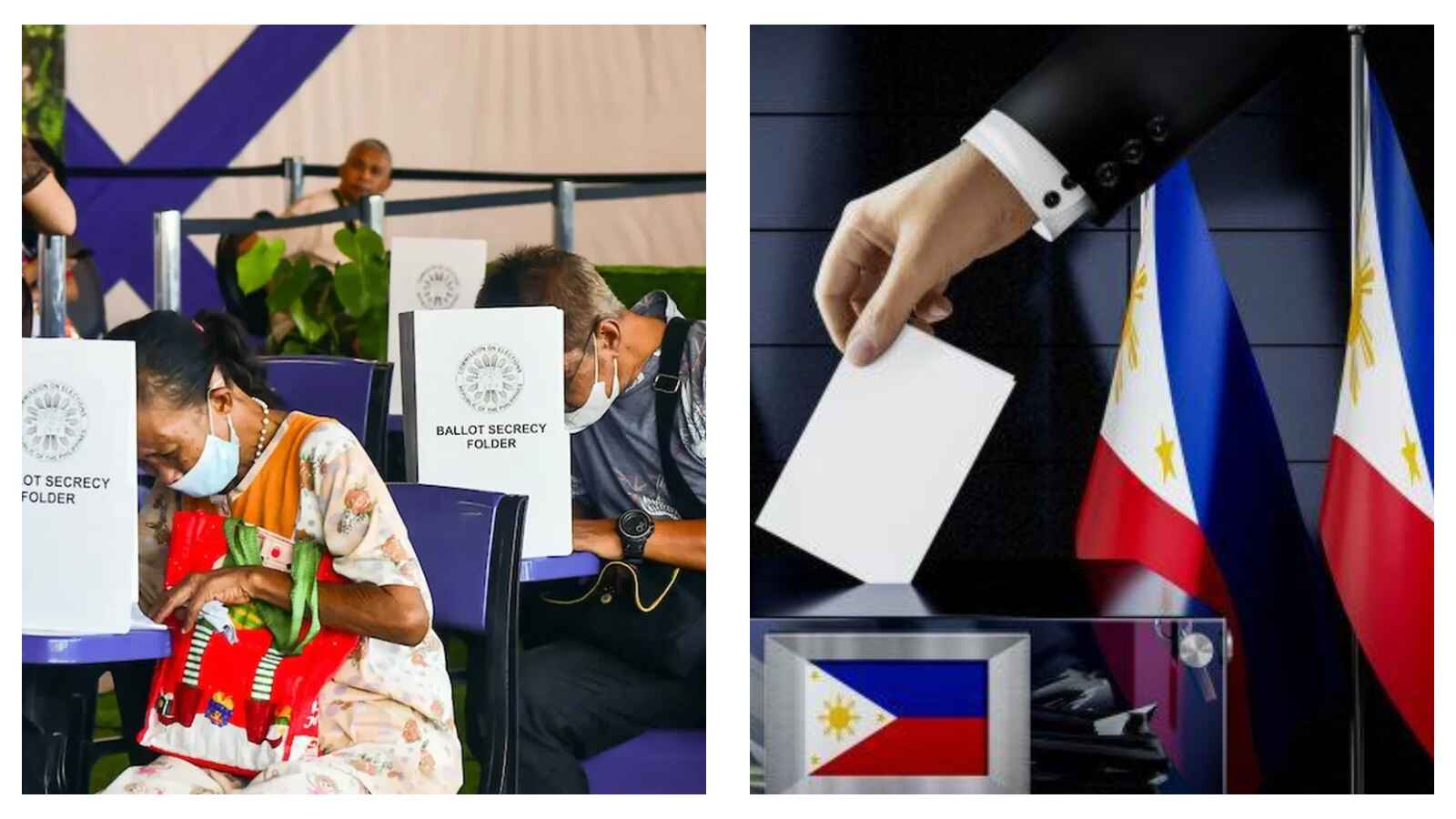 Filipinos voting and Philippines flag
