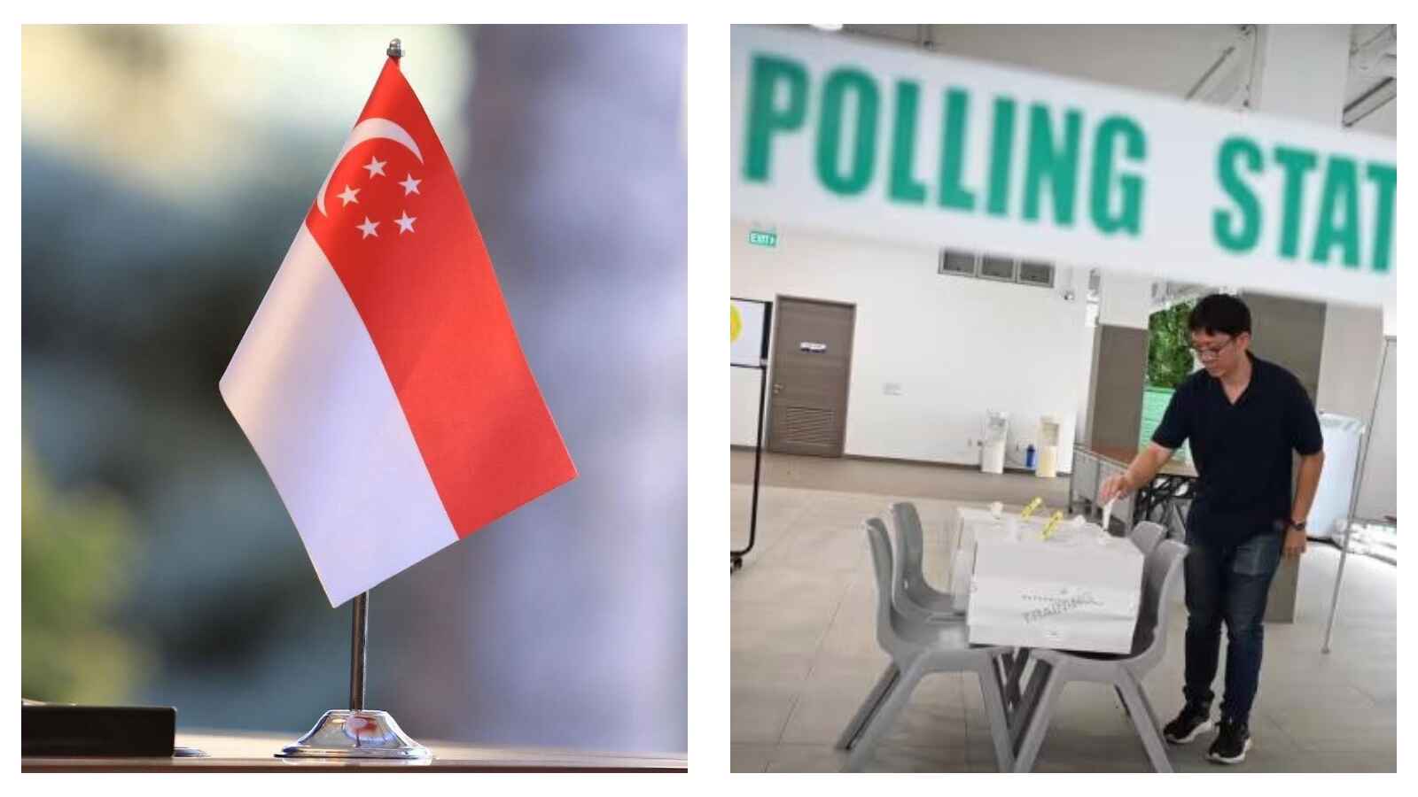 Singapore flag and polling station