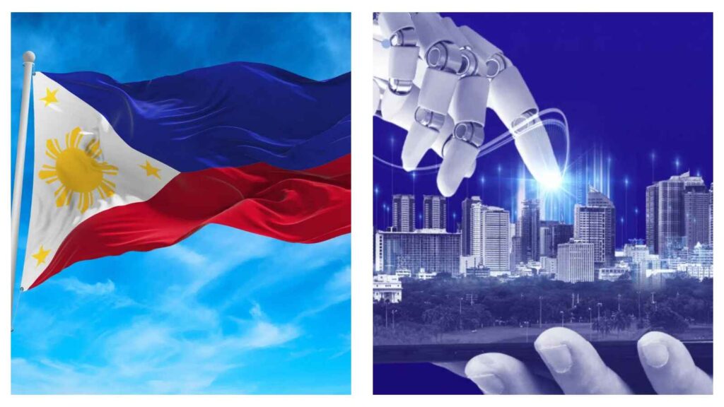 Philippines flag and AI and human collaboration shaping cities