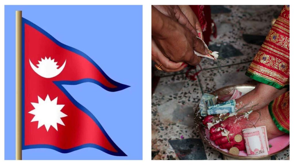 Nepal flag and wedding feet ceremony