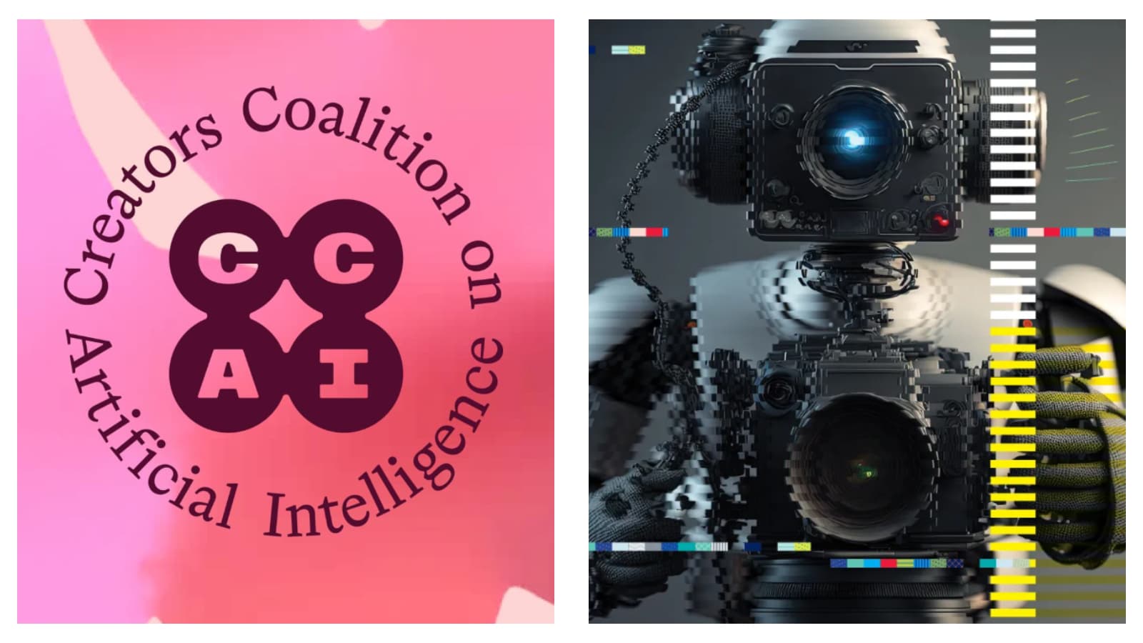 Creators Coalition on AI logo & A robot with a camera