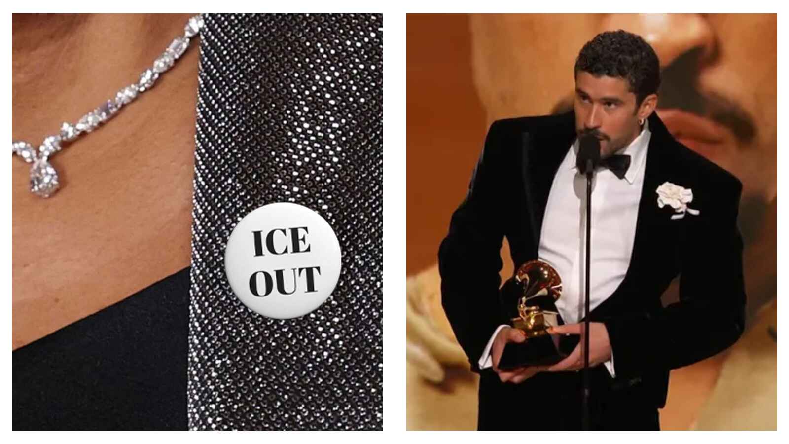 ICE out pin and Bad Bunny at Grammy Awards