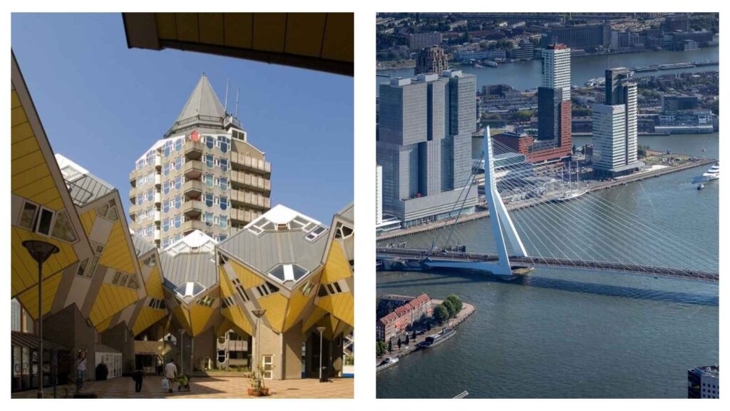 Cube houses and Erasmusbrug in Rotterdam