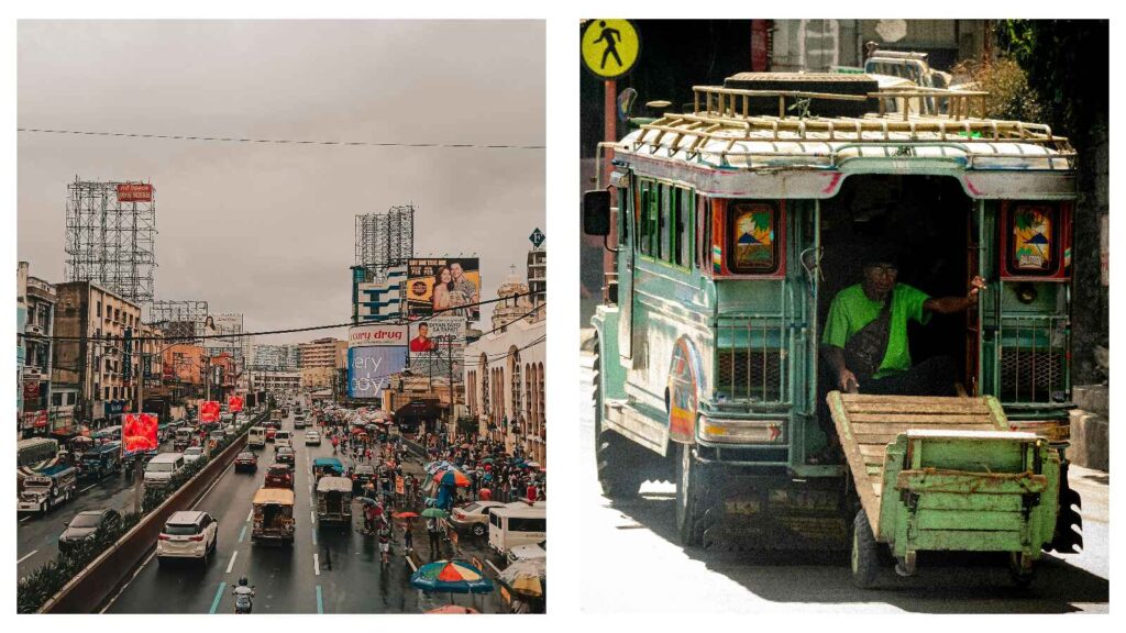 Manila view and Philippines jeepney