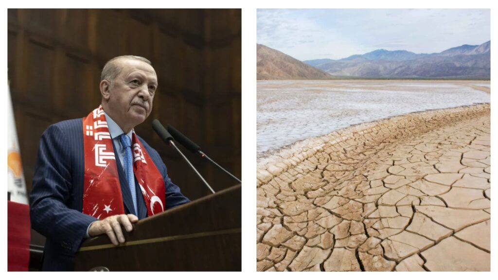 Turkish President Recep Tayyip Erdogan & Drought landscape