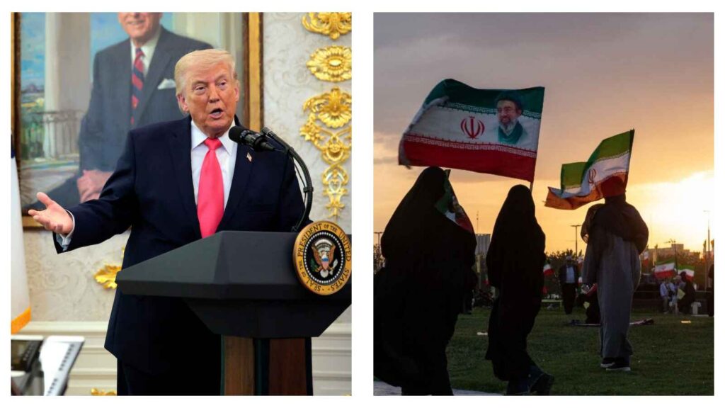 Donald Trump and Iran flag