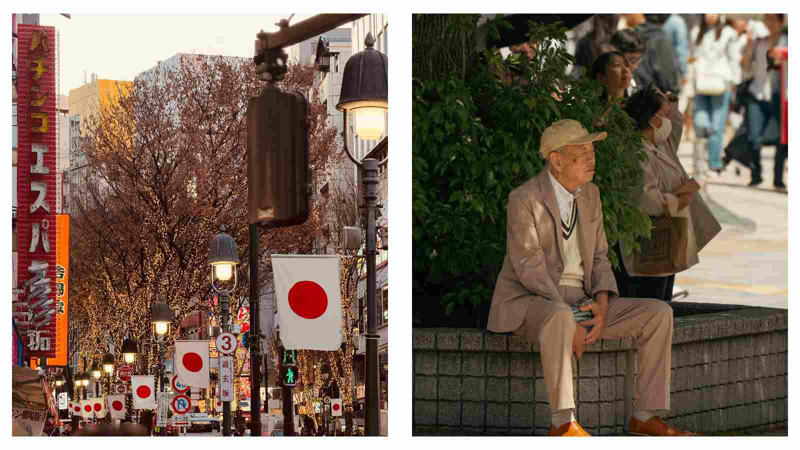 Japan flags and pensioner