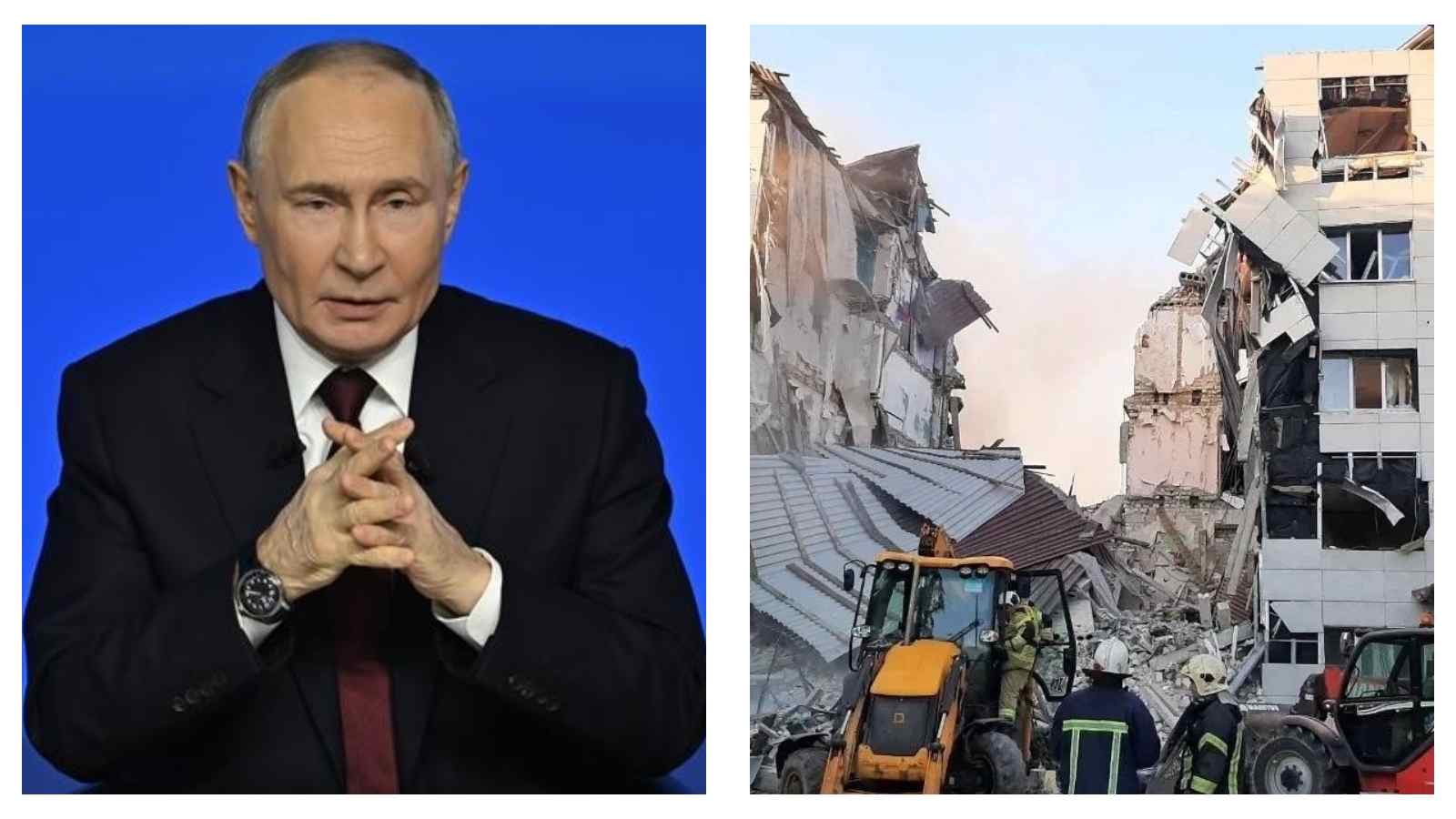 Putin and bombed student dormitory