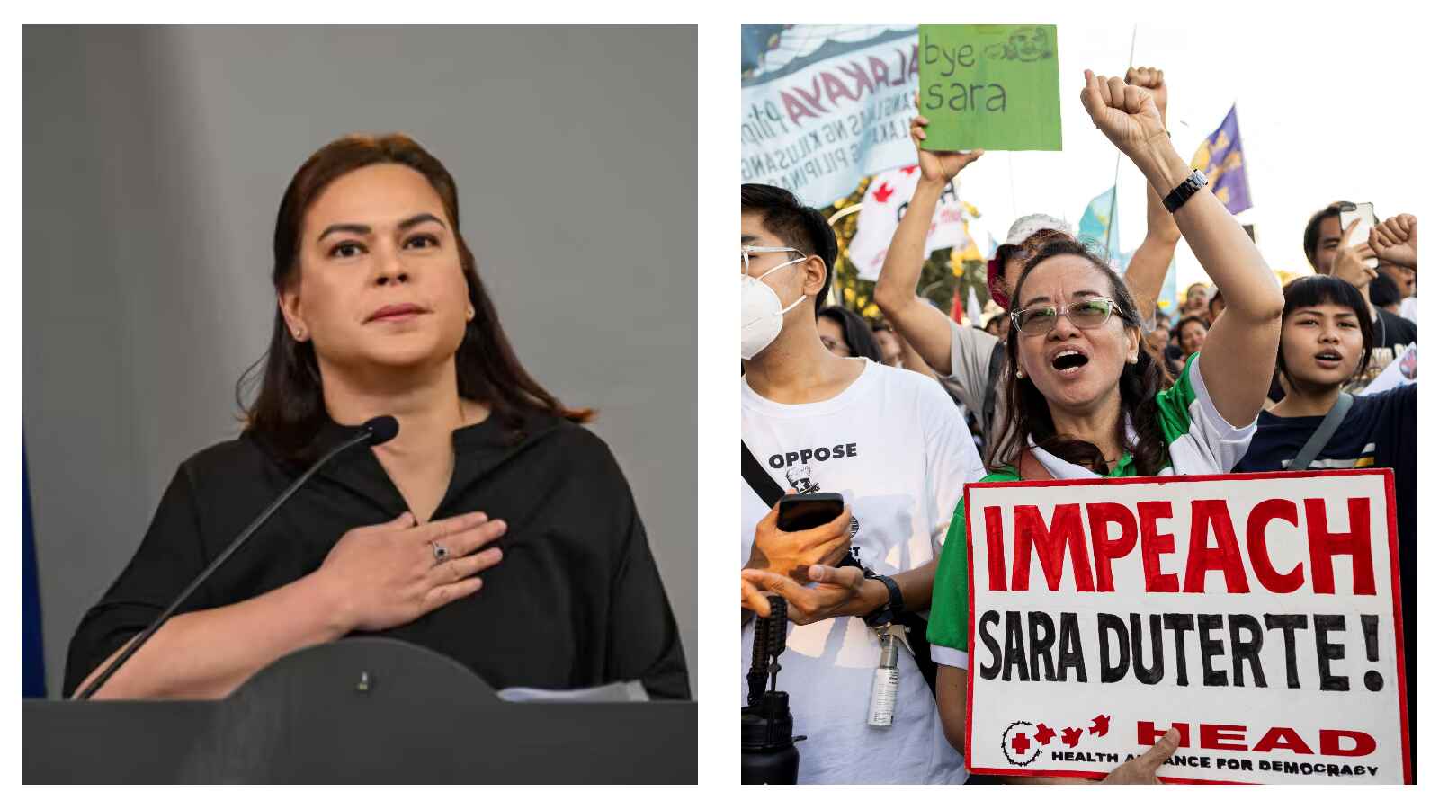 Vice President Sara Duterte and protesters