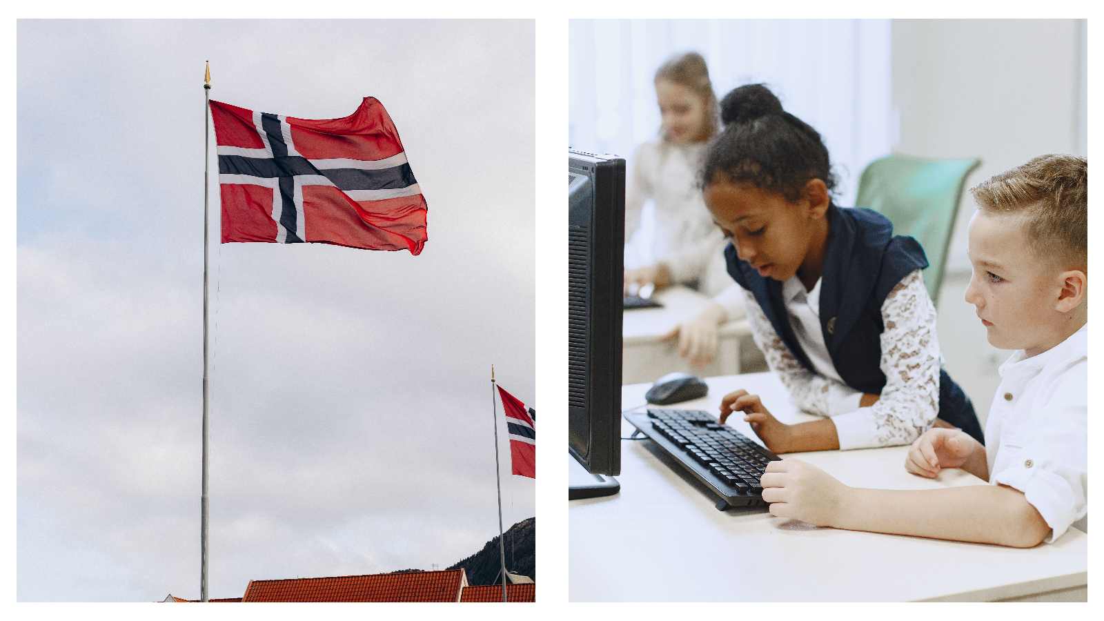 Norway flag Children using computer
