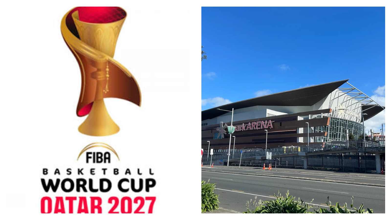 FIBA World Cup logo and Spark Arena