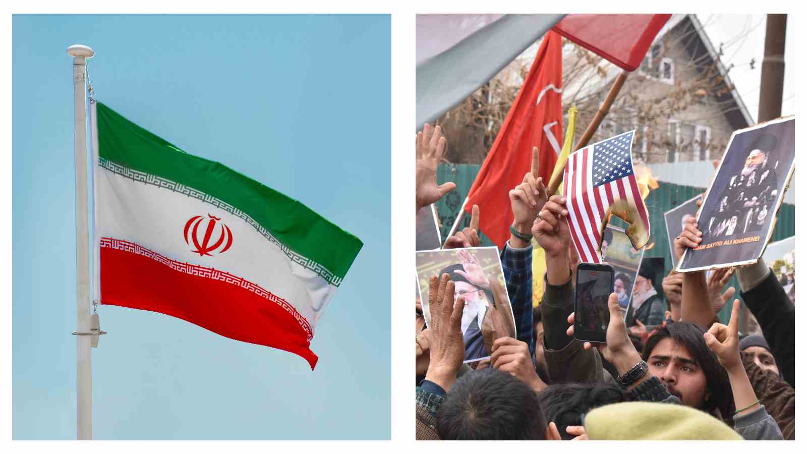 Iranian flag and Khamenei protest