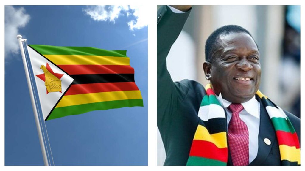 Zimbabwe flag and Emmerson Mnangagwa