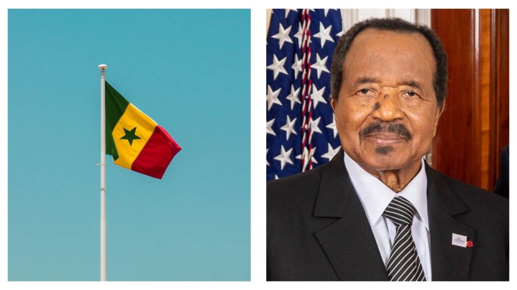 Cameroon flag and Paul Biya