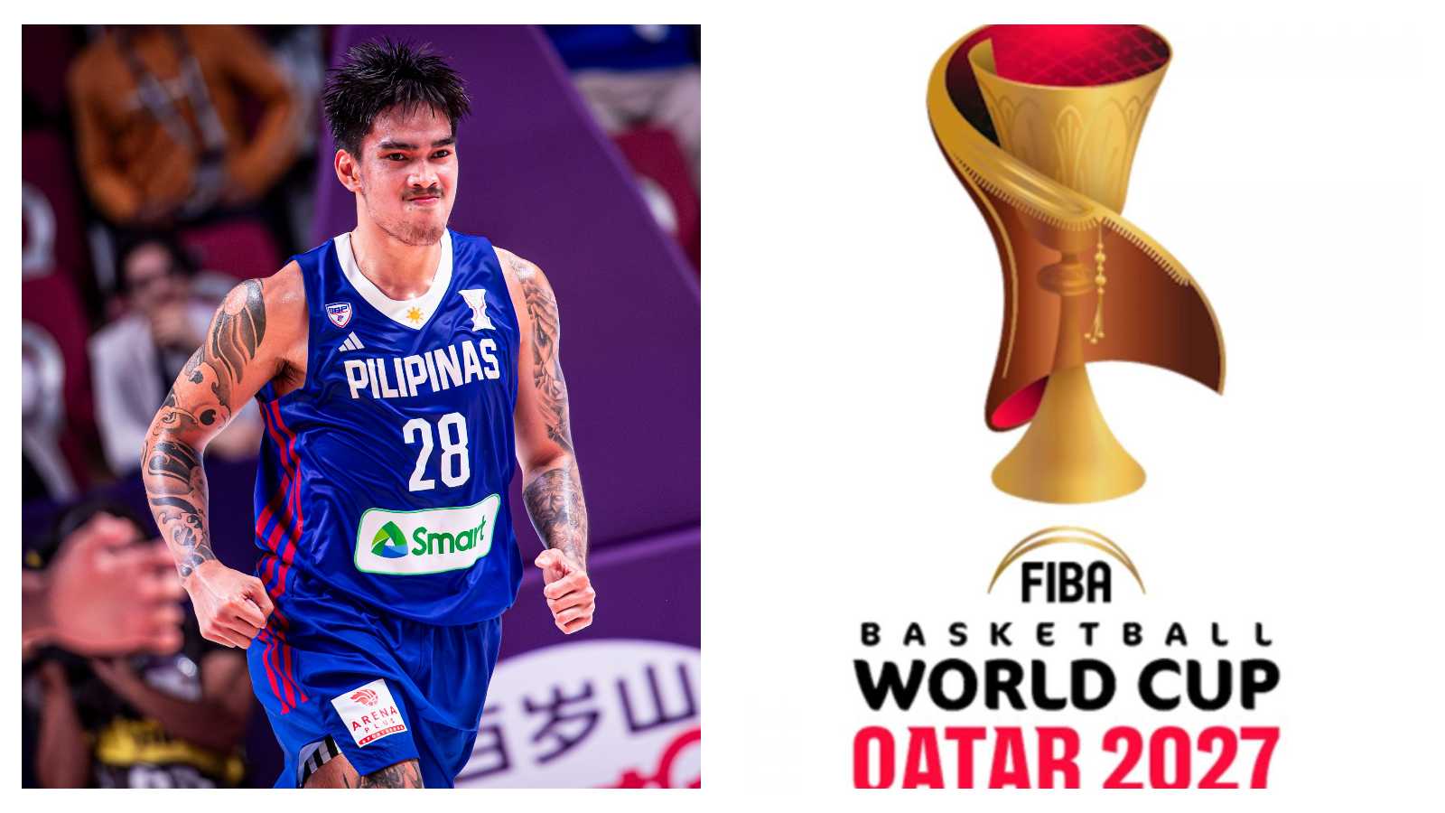 Kevin Quiambao and basketball World Cup logo