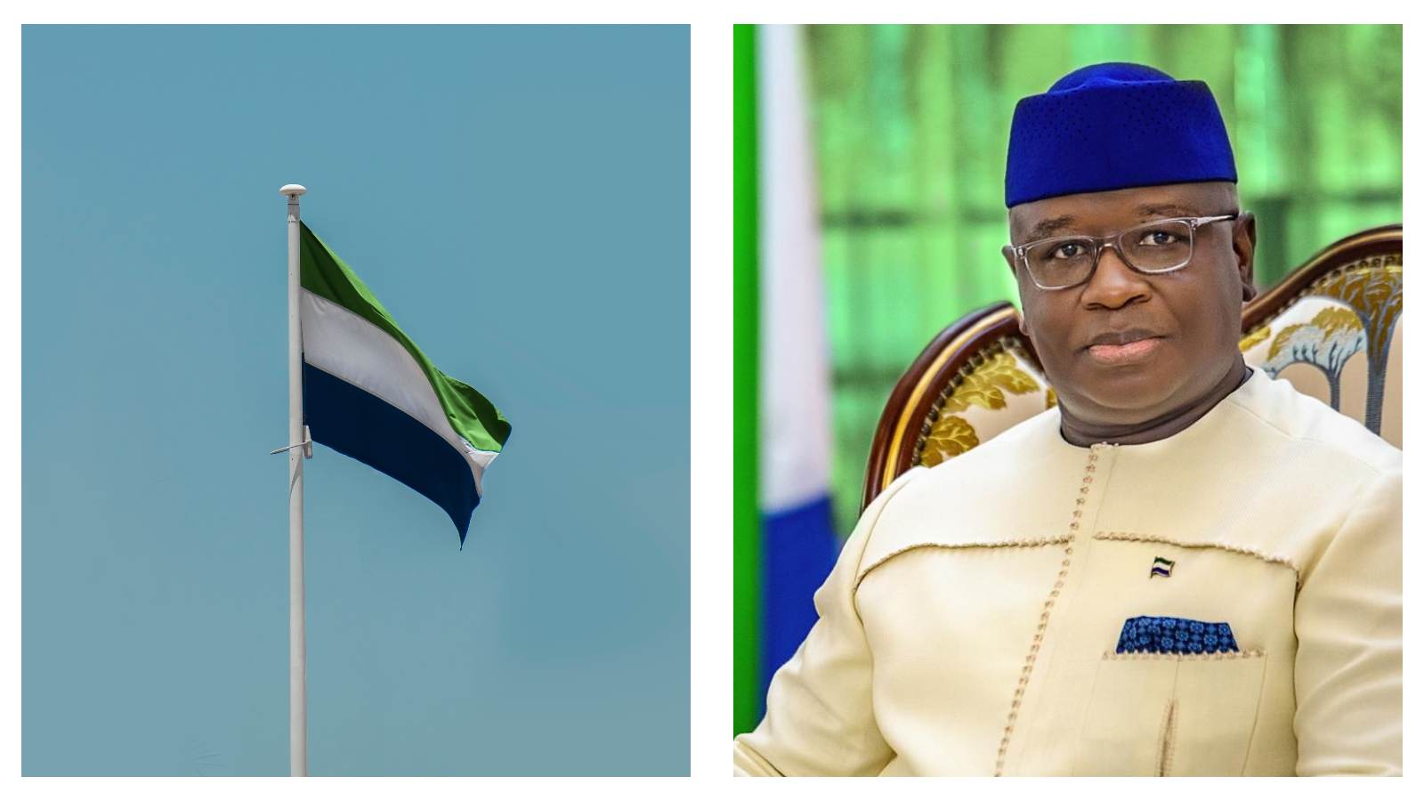Sierra Leone flag and President Julius Maada Bio