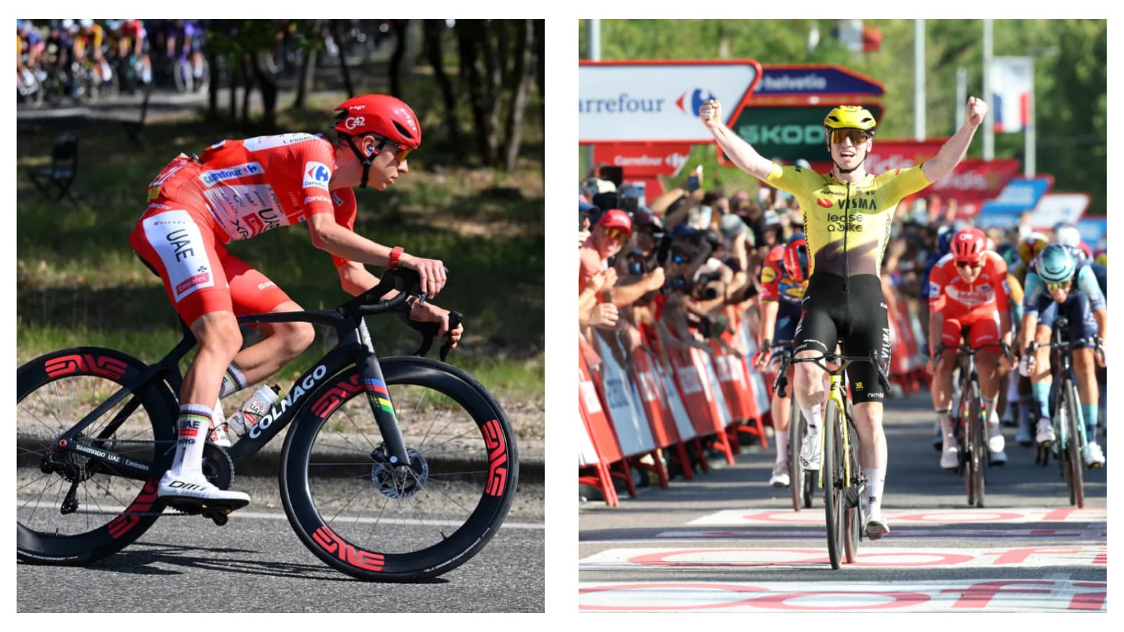 Tadej Pogacar and Matthew Brennan at the 2026 Vuelta a Espana