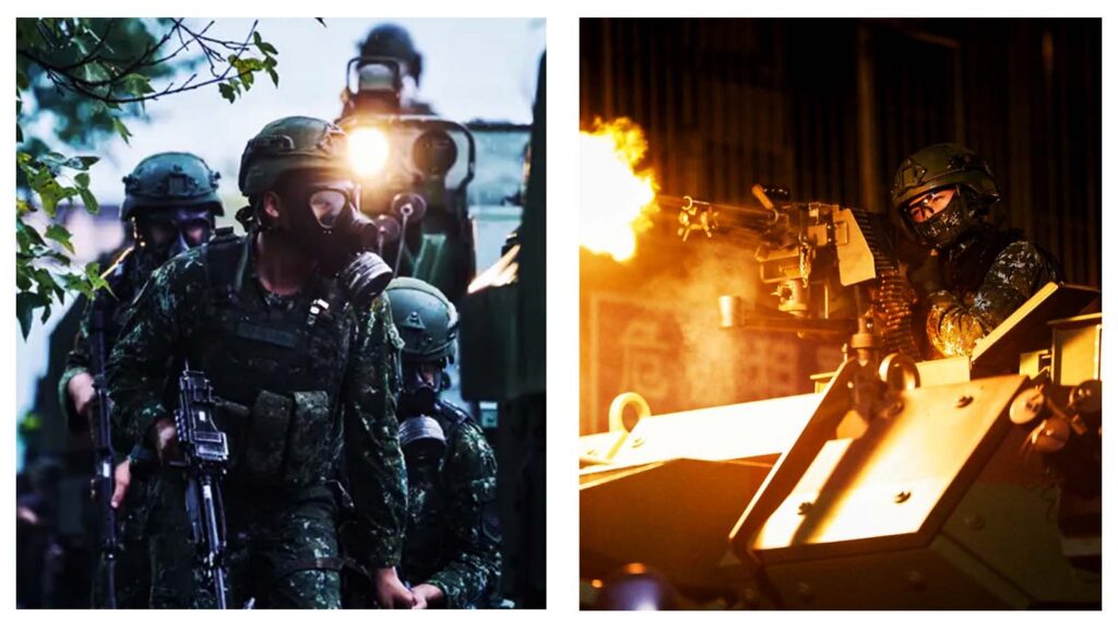 Taiwan soldiers and tank