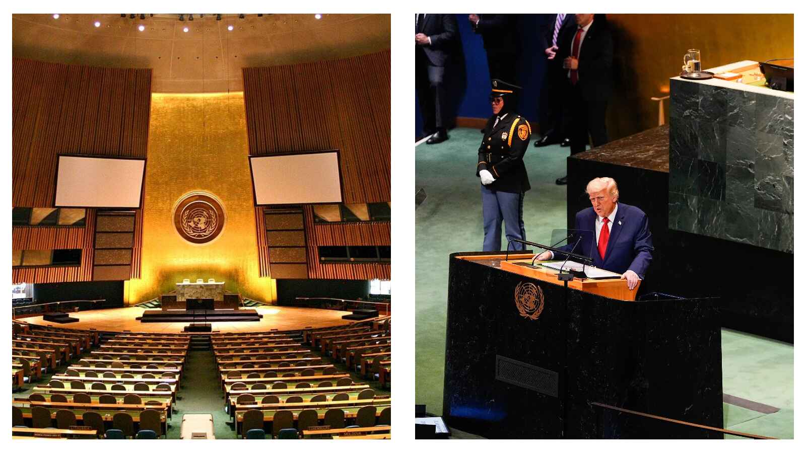 UN General Assembly Hall and Donald Trump