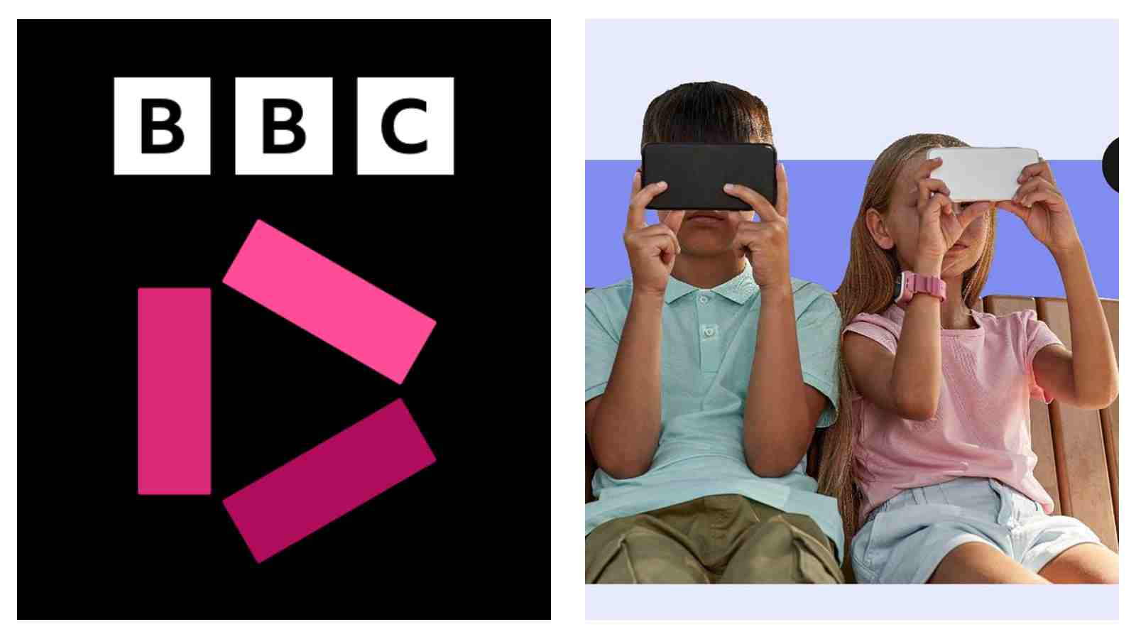 BBC logo and kids on mobile phones