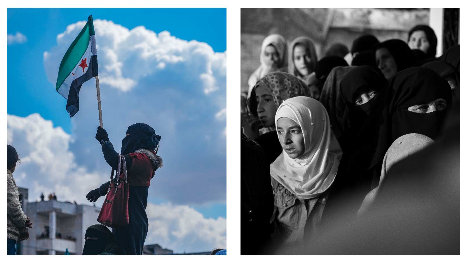 Syria flag and Syrian women