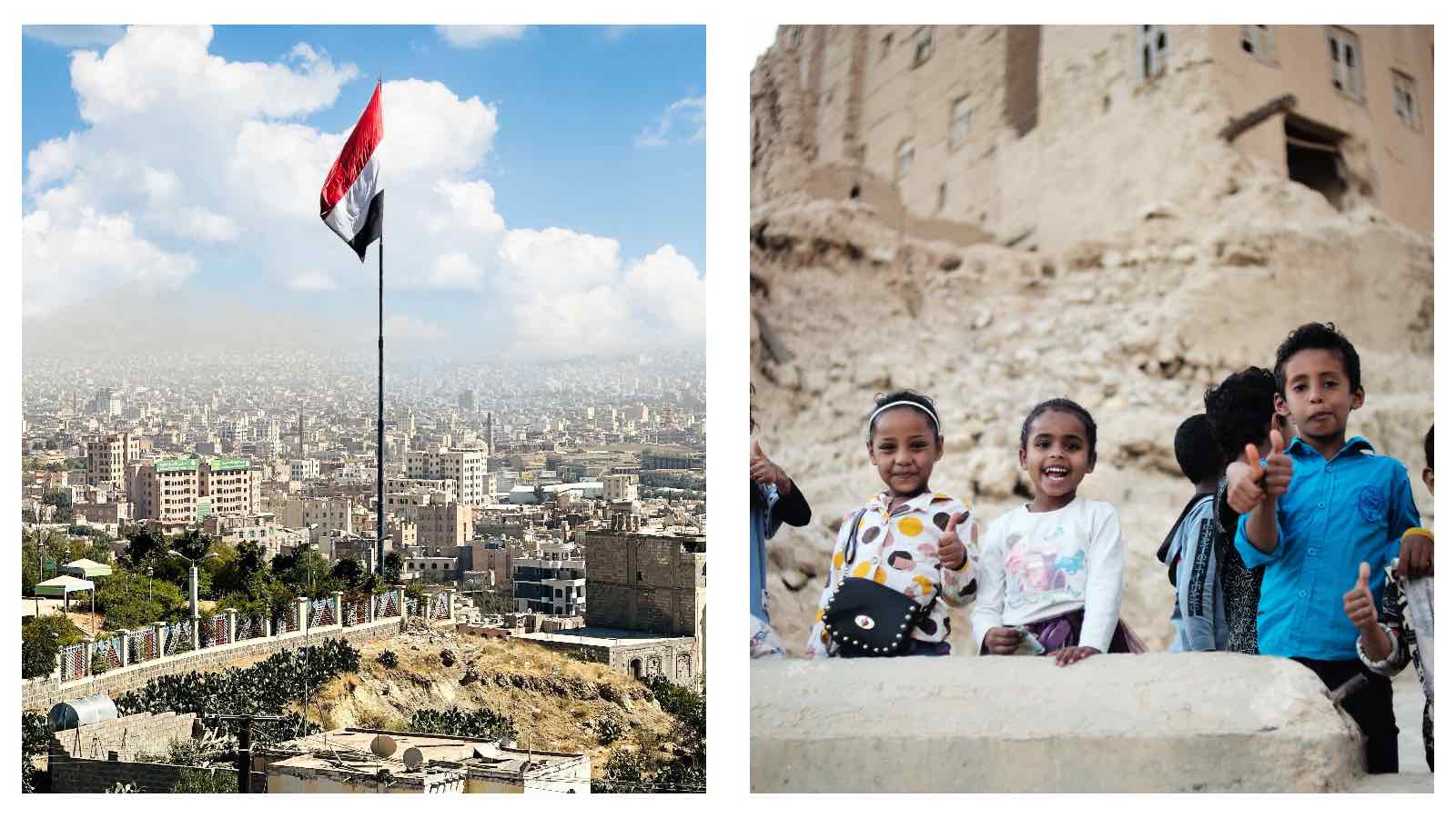 Yemen flag and Yemeni children